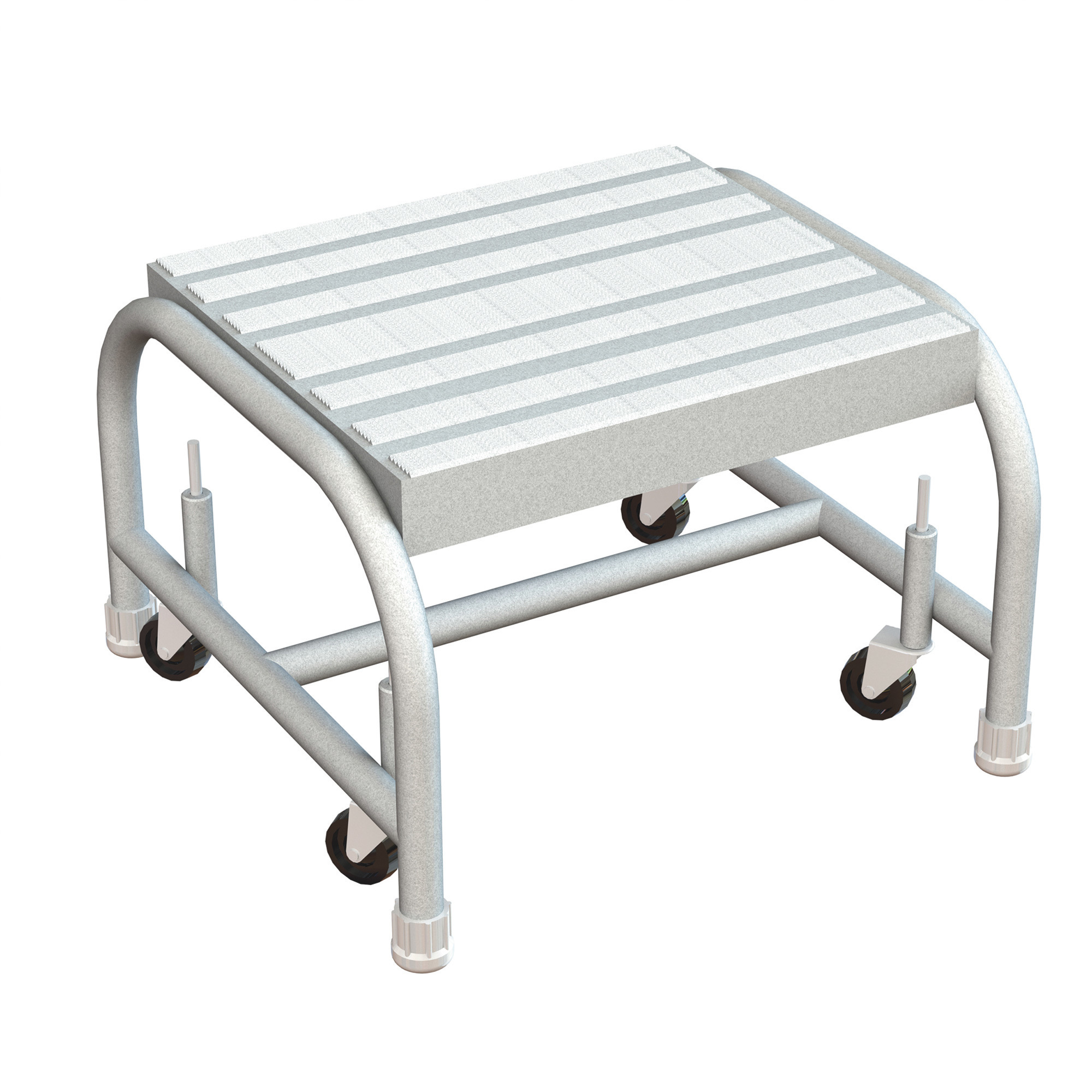 Tri-Arc 1-Step Aluminum Step Stool with Ribbed Tread and Spring-Loaded Casters, 16in. x 14in. Platform, Model# WLAR001164